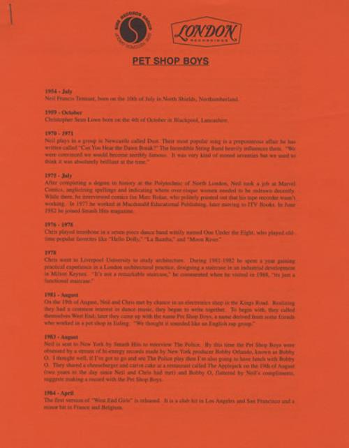 Pet Shop Boys I Don't Know What You Want media press pack US PSBPPID148595