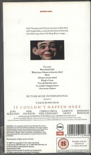 Pet Shop Boys It Couldn't Happen Here video (VHS or PAL or NTSC) UK PSBVIIT121593