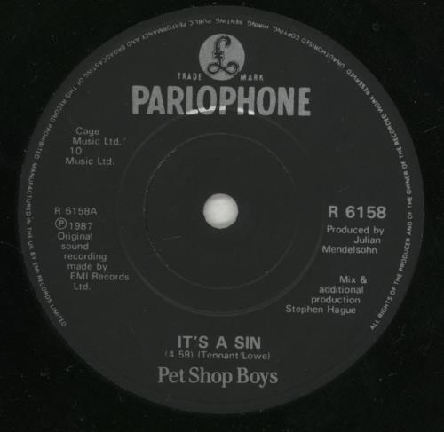 Pet Shop Boys It's A Sin 7" vinyl single (7 inch record / 45) UK PSB07IT04054
