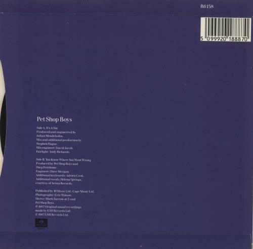 Pet Shop Boys It's A Sin 7" vinyl single (7 inch record / 45) UK PSB07IT04054