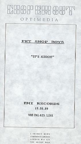 Pet Shop Boys It's Alright video (VHS or PAL or NTSC) UK PSBVIIT14220
