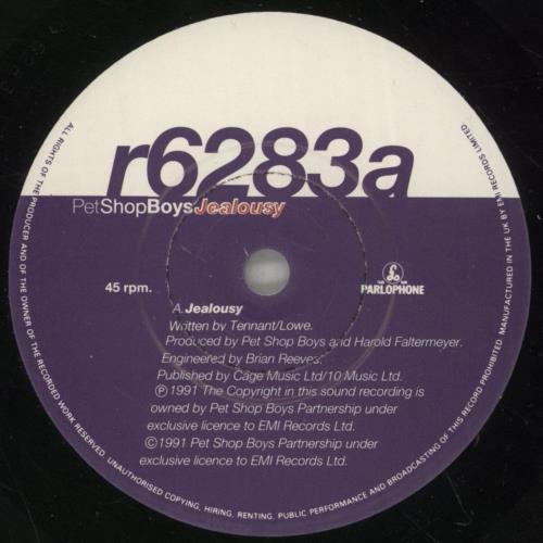 Pet Shop Boys Jealousy 7" vinyl single (7 inch record / 45) UK PSB07JE886087