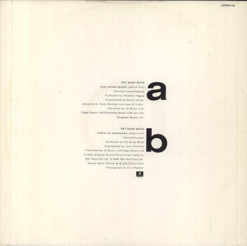 Pet Shop Boys Love Comes Quickly 12" vinyl single (12 inch record / Maxi-single) UK PSB12LO04235