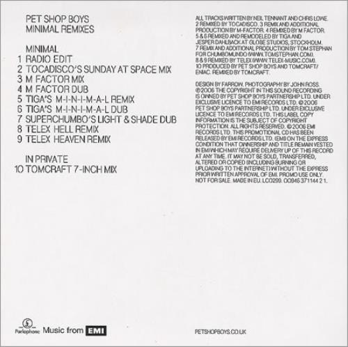 Pet Shop Boys Minimal Remixes CD single (CD5 / 5") UK PSBC5MI369070