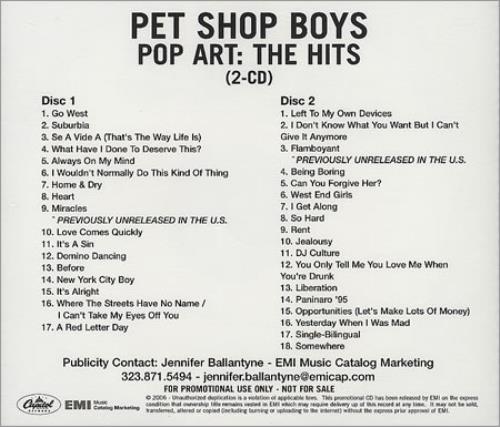 Pet Shop Boys Pop Art: The Hits CD-R acetate US PSBCRPO385128