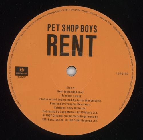 Pet Shop Boys Rent - EX 12" vinyl single (12 inch record / Maxi-single) UK PSB12RE263589