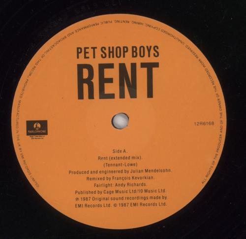 Pet Shop Boys Rent 12" vinyl single (12 inch record / Maxi-single) UK PSB12RE10748