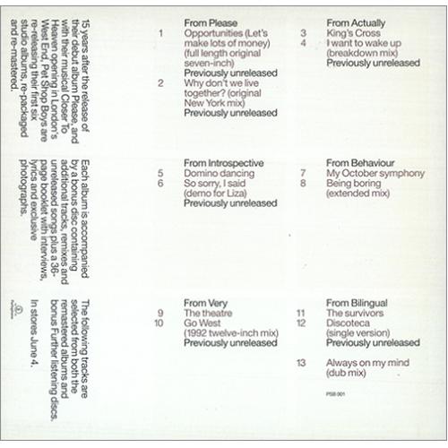Pet Shop Boys Sampler CD album (CDLP) UK PSBCDSA186747