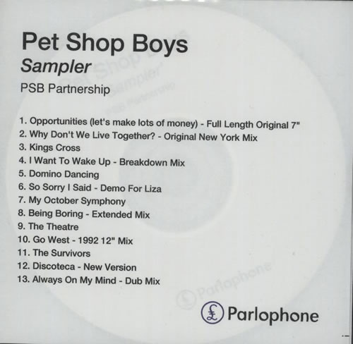 Pet Shop Boys Sampler CD-R acetate UK PSBCRSA582993