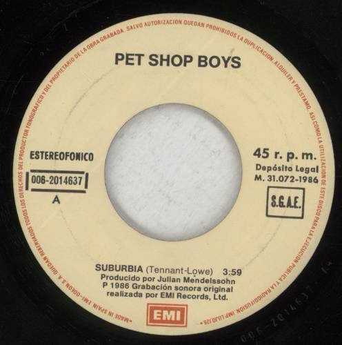 Pet Shop Boys Suburbia 7" vinyl single (7 inch record / 45) Spanish PSB07SU886169