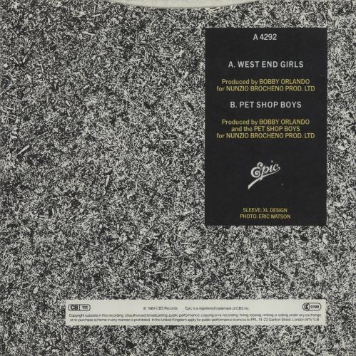 Pet Shop Boys West End Girls - Epic 7" vinyl single (7 inch record / 45) UK PSB07WE08442