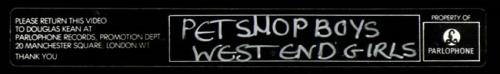 Pet Shop Boys West End Girls video (VHS or PAL or NTSC) UK PSBVIWE501011