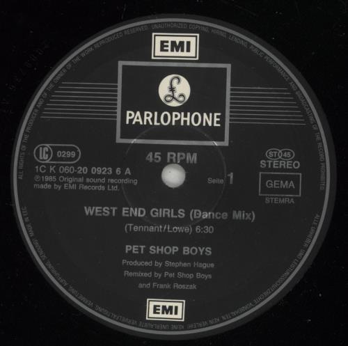 Pet Shop Boys West End Girls 12" vinyl single (12 inch record / Maxi-single) German PSB12WE556549