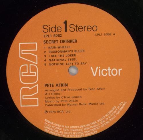 Pete Atkin Secret Drinker vinyl LP album (LP record) UK PAALPSE564632