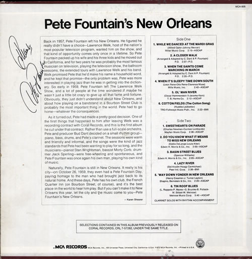 Pete Fountain Pete Fountain's New Orleans - Signed vinyl LP album (LP record) US PFNLPPE565353