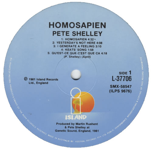 Pete Shelley Homosapien vinyl LP album (LP record) Australian PLLLPHO432995