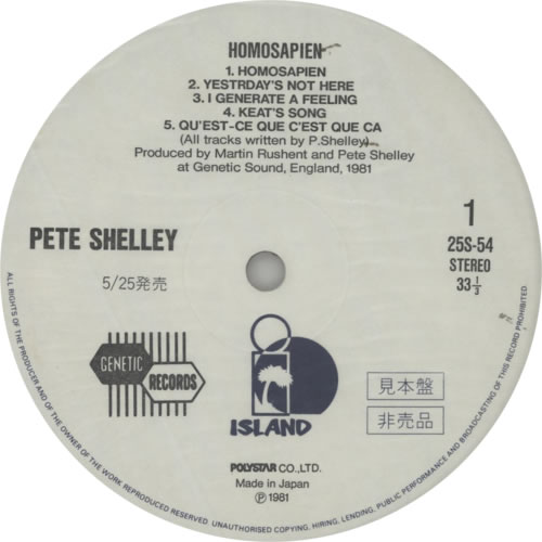 Pete Shelley Homosapien vinyl LP album (LP record) Japanese PLLLPHO596360