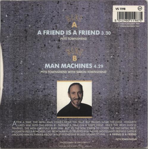 Pete Townshend A Friend Is A Friend 7" vinyl single (7 inch record / 45) UK TOW07AF34558