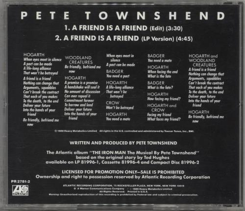 Pete Townshend A Friend Is A Friend CD single (CD5 / 5") US TOWC5AF75614