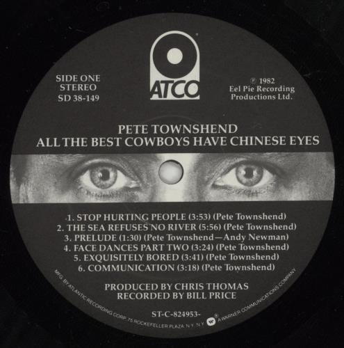 Pete Townshend All The Best Cowboys Have Chinese Eyes - Timing Strip vinyl LP album (LP record) US TOWLPAL324708