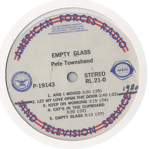 Pete Townshend Empty Glass vinyl LP album (LP record) US TOWLPEM551867
