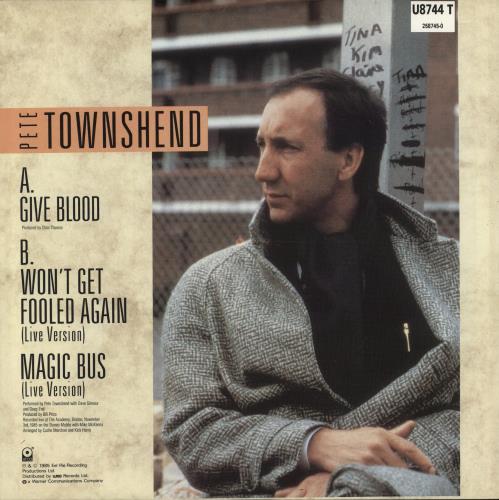 Pete Townshend Give Blood 12" vinyl single (12 inch record / Maxi-single) UK TOW12GI49671