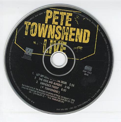 Pete Townshend Live Sampler CD single (CD5 / 5") US TOWC5LI75801