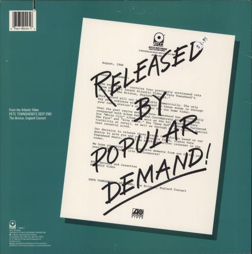 Pete Townshend Pete Townshend's Deep End Live! vinyl LP album (LP record) US TOWLPPE874493