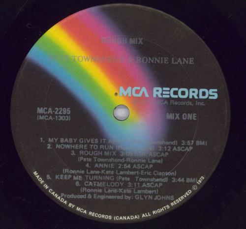 Pete Townshend Rough Mix vinyl LP album (LP record) Canadian TOWLPRO833151