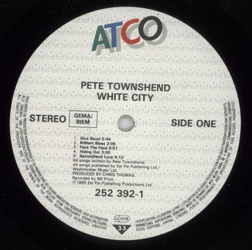Pete Townshend White City - Bonus Picture Disc vinyl LP album (LP record) German TOWLPWH874600