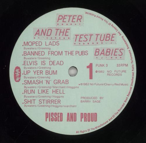 Peter & The Test Tube Babies Pissed And Proud - VG vinyl LP album (LP record) UK P&BLPPI860103