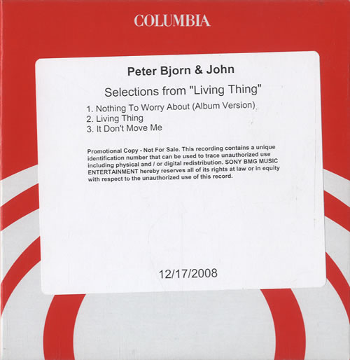 Peter Bjorn And John Selections From 'Living Thing' CD-R acetate US PEJCRSE477089