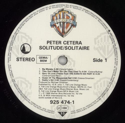 Peter Cetera Solitude/Solitaire vinyl LP album (LP record) German CETLPSO245854