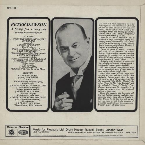 Peter Dawson A Song For Everyone vinyl LP album (LP record) UK P11LPAS760297