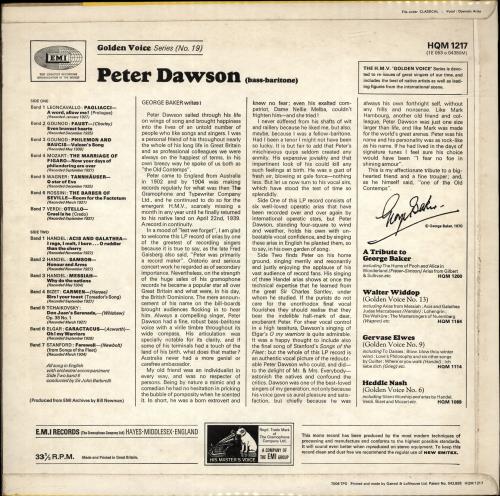 Peter Dawson Golden Voice Series (No. 19) vinyl LP album (LP record) UK P11LPGO689529