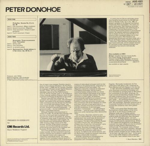 Peter Donohoe Three Movements From 'Petrushka' / Sonata No.6 In A Op.82 / tude Tableau In E Flat Minor Op.39 No.5 vinyl LP album (LP record) UK 847LPTH863795