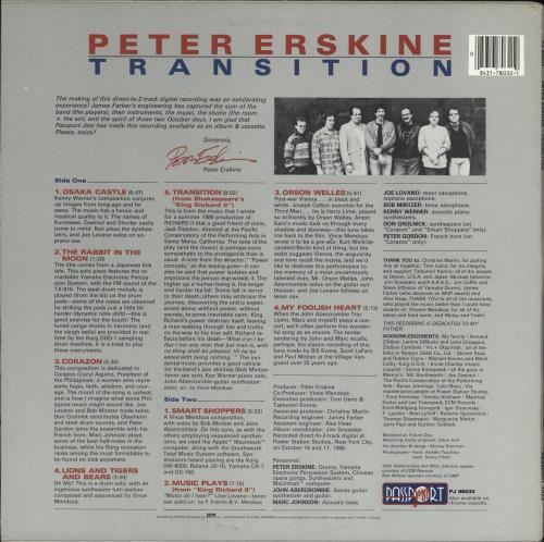 Peter Erskine Transition vinyl LP album (LP record) German PGXLPTR718174