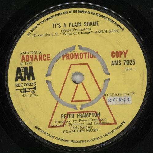 Peter Frampton It's A Plain Shame 7" vinyl single (7 inch record / 45) UK PFR07IT184658