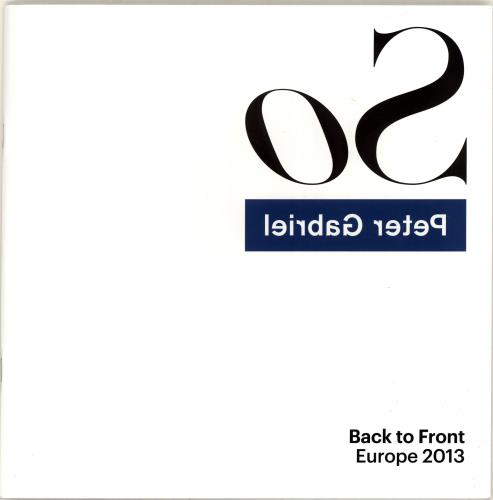 Peter Gabriel Back To Front Europe 2013 + Ticket & Bag tour programme UK GABTRBA693599