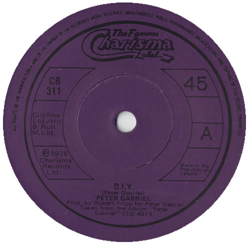 Peter Gabriel D.I.Y 7" vinyl single (7 inch record / 45) Irish GAB07DI39375