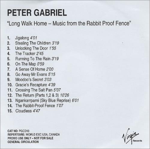 Peter Gabriel Long Walk Home - Music From Rabit Proof Fence CD-R acetate UK GABCRLO216039