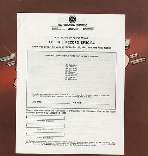 Peter Gabriel Off The Record Special 2-LP vinyl record set (Double LP Album) US GAB2LOF335547