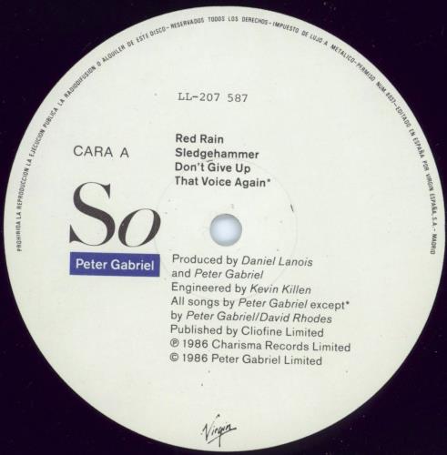 Peter Gabriel So vinyl LP album (LP record) Spanish GABLPSO772149