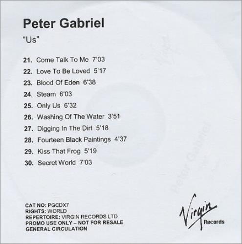 Peter Gabriel Us CD-R acetate UK GABCRUS212653