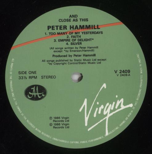 Peter Hammill And Close As This vinyl LP album (LP record) UK HMLLPAN472459