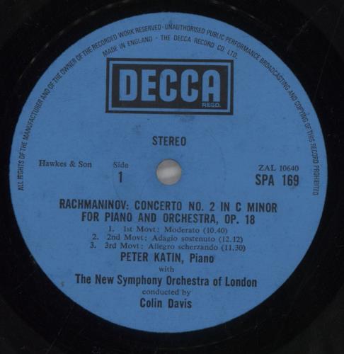 Peter Katin Rachmaninov Piano Concertos 1 & 2 vinyl LP album (LP record) UK 5PKLPRA713972