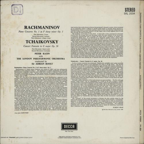 Peter Katin Rachmnaninov: First Piano Concerto / Tchaikovsky: Concert Fantasia vinyl LP album (LP record) UK 5PKLPRA750129