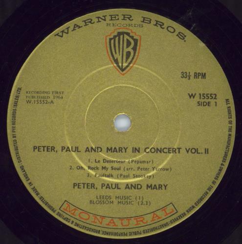 Peter Paul & Mary In Concert Vol.2 vinyl LP album (LP record) UK PPMLPIN797825
