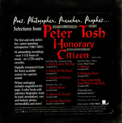 Peter Tosh Selections From Honorary Citizen CD album (CDLP) US TOSCDSE124241