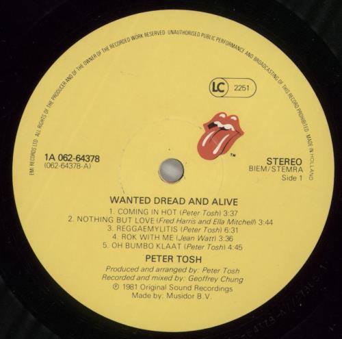 Peter Tosh Wanted Dread Or Alive vinyl LP album (LP record) Dutch TOSLPWA875157